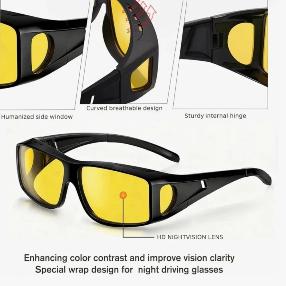 Each Cool Night Vision Glasses Men OS Black‎ Yellow Lens Wrap Driving Safety NWT